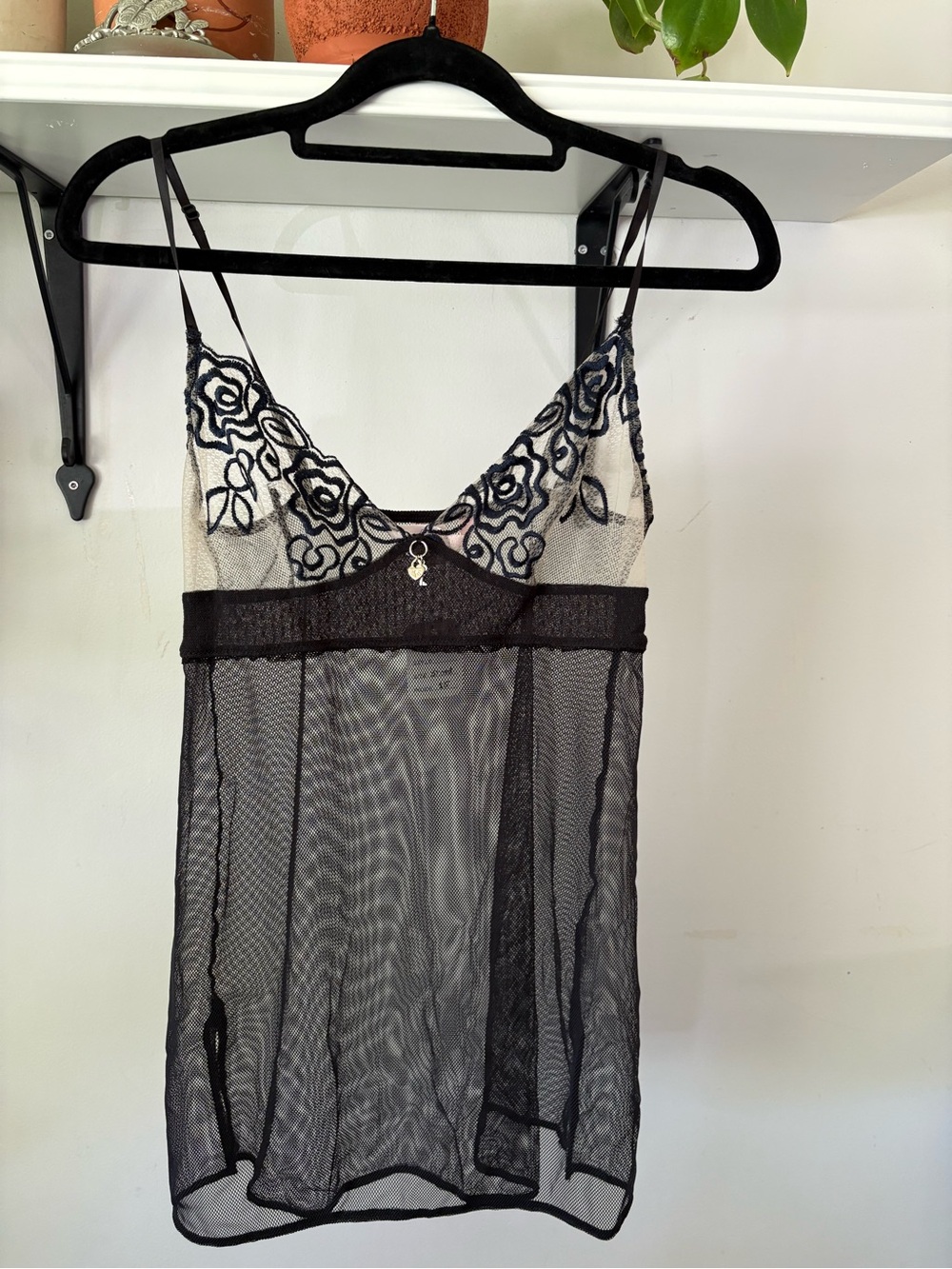 Victoria's Secret Black Sheer Lace-Embroidered Chemise